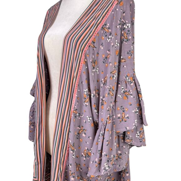 Matilda Jane M/L Along the Way Purple Bird Floral Stripe Print Open Front Kimono - Picture 7 of 13